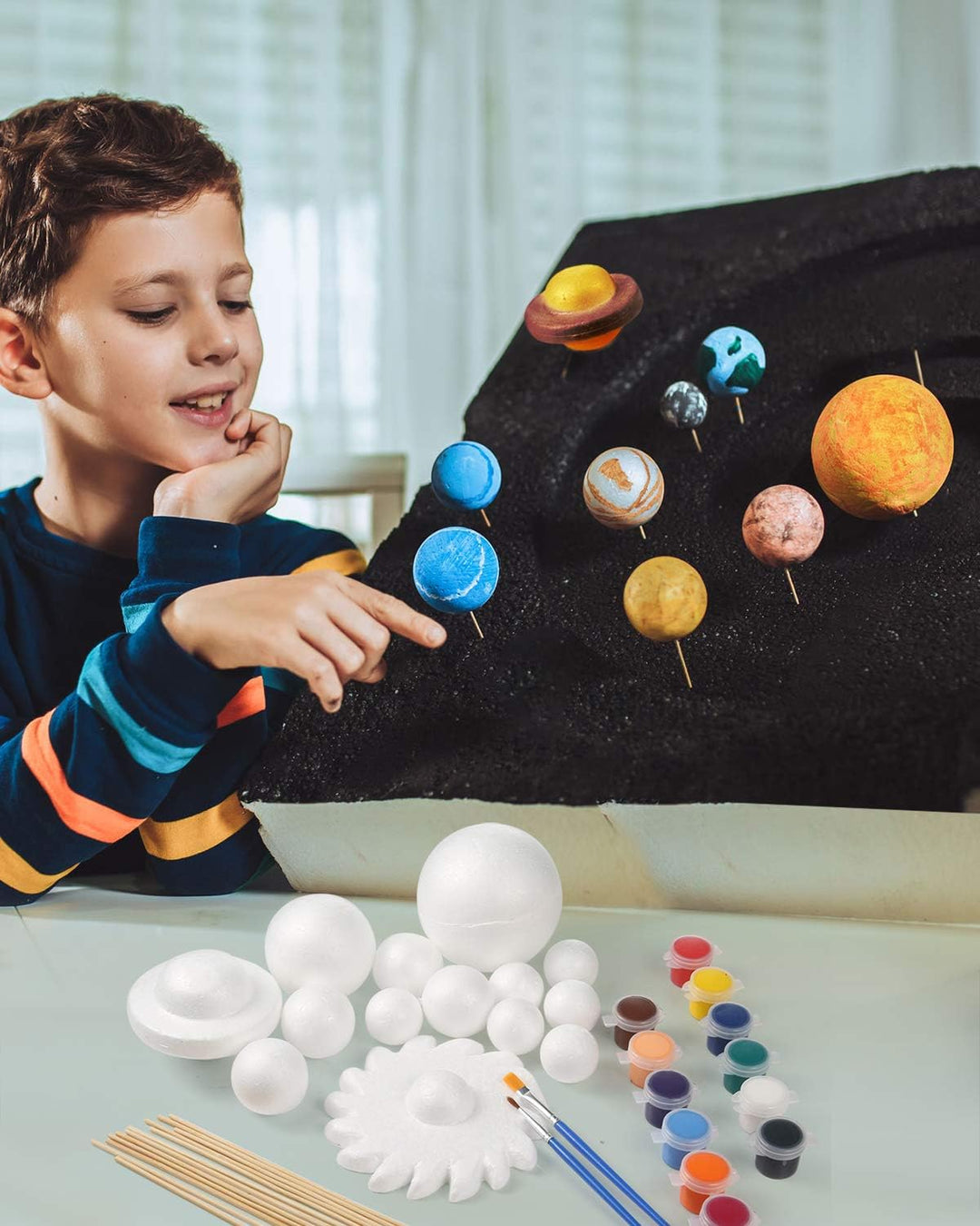 Pllieay Solarsystem-Modell-Schaumkugel-Set enthält 14 Polystyrol-Kugeln, 12 Bambusstäbe, 12 Farbpigm