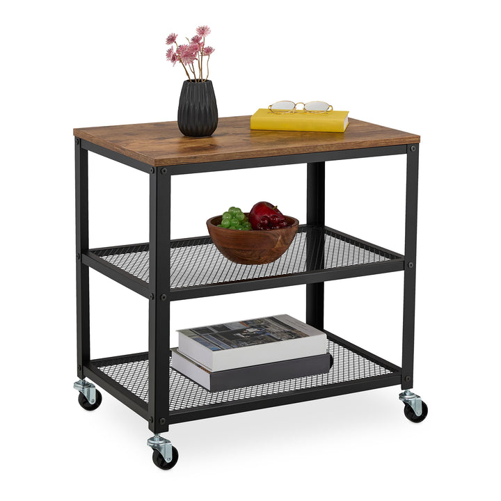 Relaxdays Rollwagen, 3 Ablagen, Industrial Design, HBT: 61x60x40 cm, Küchenwagen mit Rollen, Stahl &