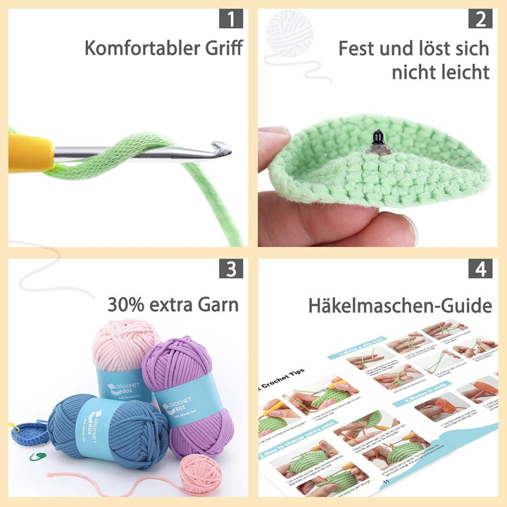 CrochetBox Komplettes Häkelset für Anfänger, Nektar Häkelset, Video-Tutorial einbeziehen, Anleitung,