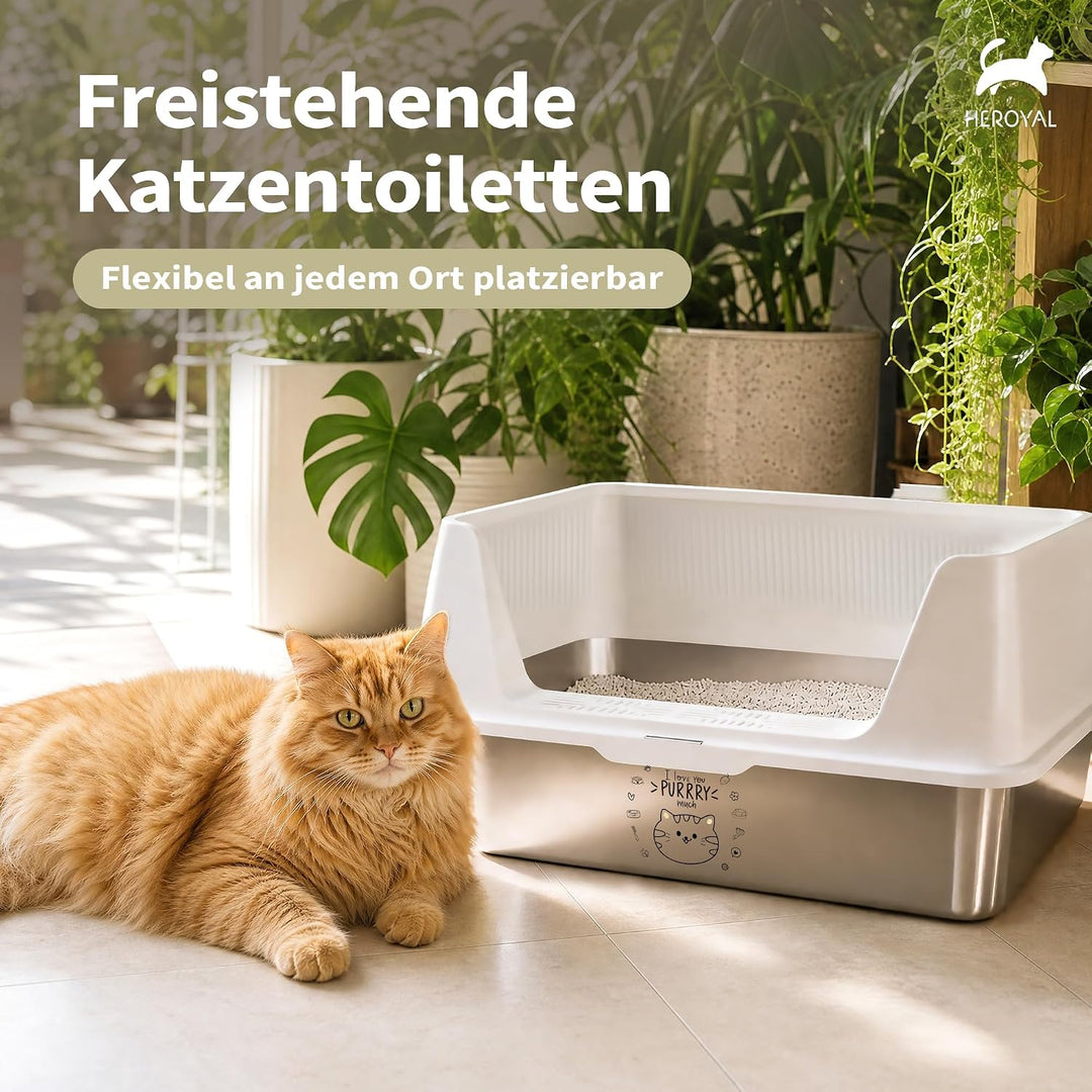 Katzenklo Edelstahl XXXL mit DIY-Aufkleber, 20L Katzentoilette Edelstahl mit Deckel, Grosse Kapazitä