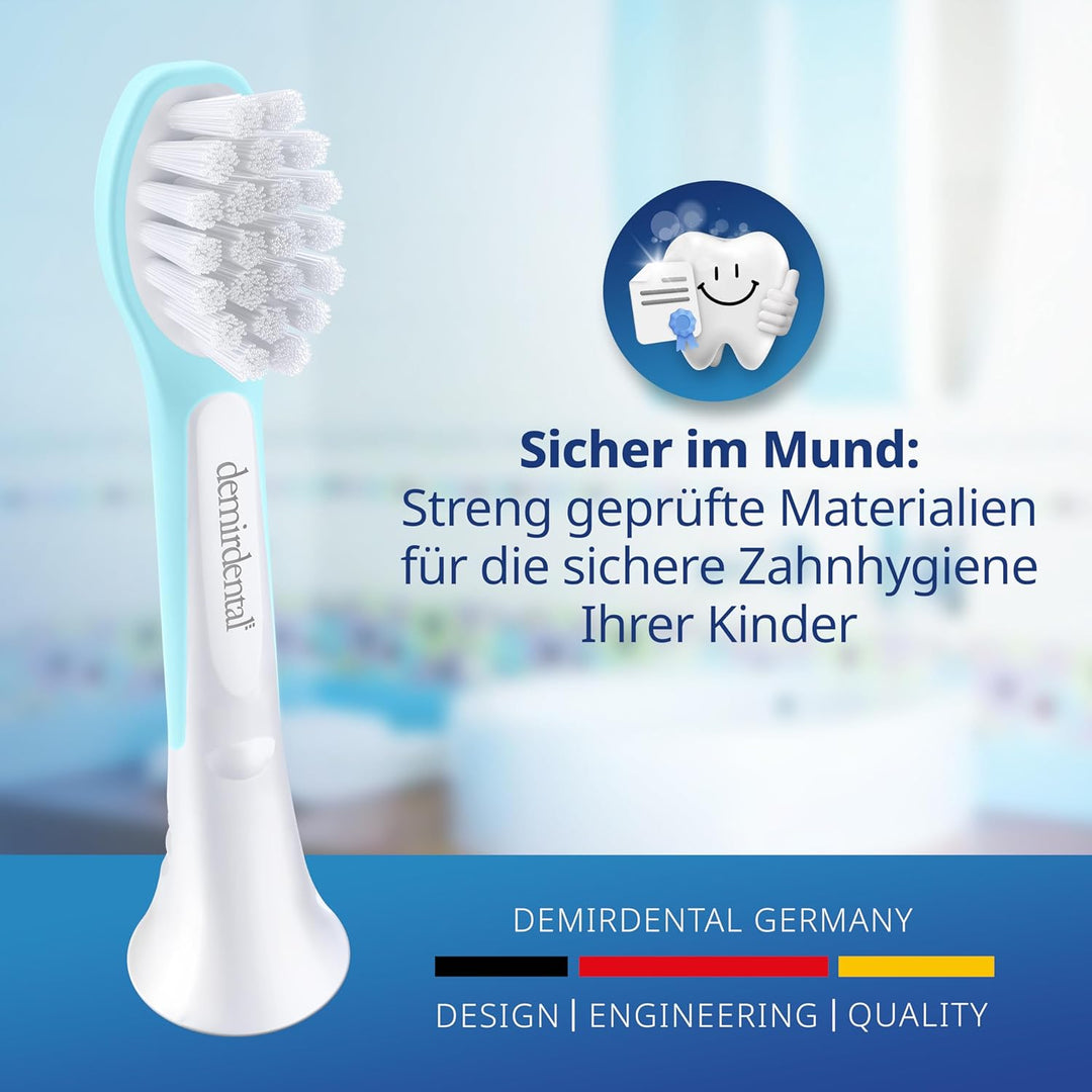 demirdental Kinder Ersatzbürsten passend für Philips Sonicare Kids, Compact Mini Bürstenköpfe für 3-