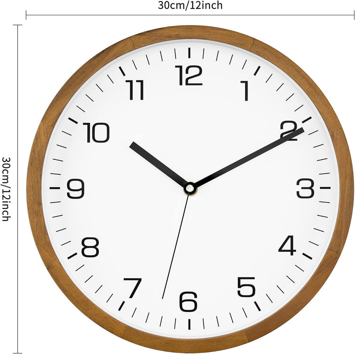 Foxtop Wanduhr Holz Ohne Tickgeräusche 30 cm Grosse Lautlos Wanduhr leicht zu lesen Rund Holzuhr für