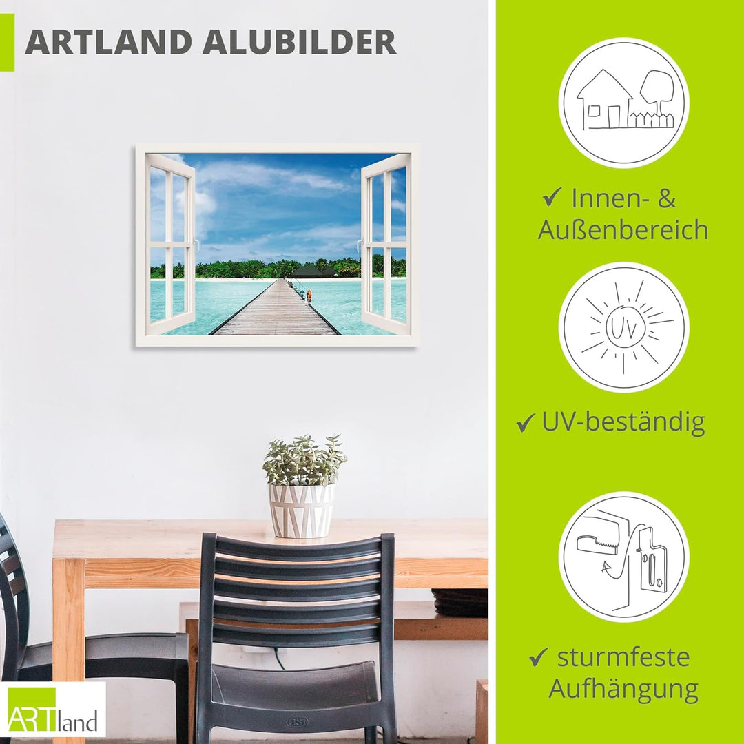 ARTland Wandbild Alu Verbundplatte für Innen & Outdoor Bild 70x50 cm Landschaften Fensterblick T6AH