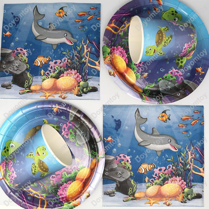 Doyomtoy 53 Stück Ozean Geburtstag Deko Set - Baby Shower Partygeschirr Mit Teller, Tassen, Serviett