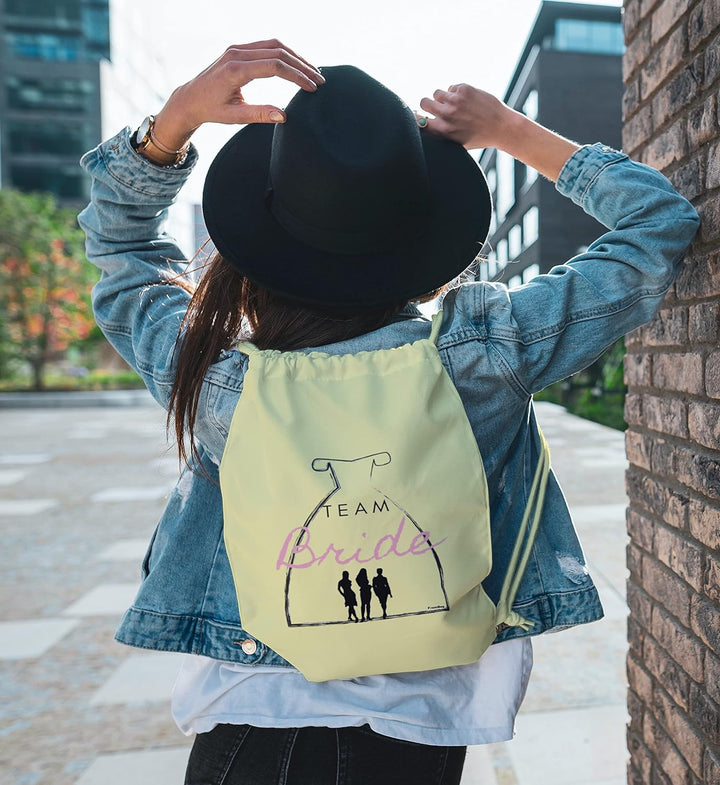FremiBag Happy Bride & Team Bride Stoffbeutel Set - Turnbeutel für den JGA Junggesellinnenabschied a