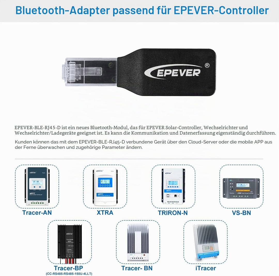 EPEVER BLE Adapter für MPPT Laderegler , Unterstützt Android/iOS App 2023Neue Version (EPEVER-BLE-RJ