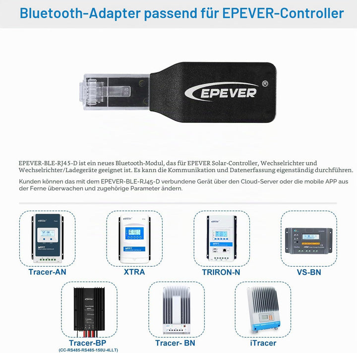 EPEVER BLE Adapter für MPPT Laderegler , Unterstützt Android/iOS App 2023Neue Version (EPEVER-BLE-RJ