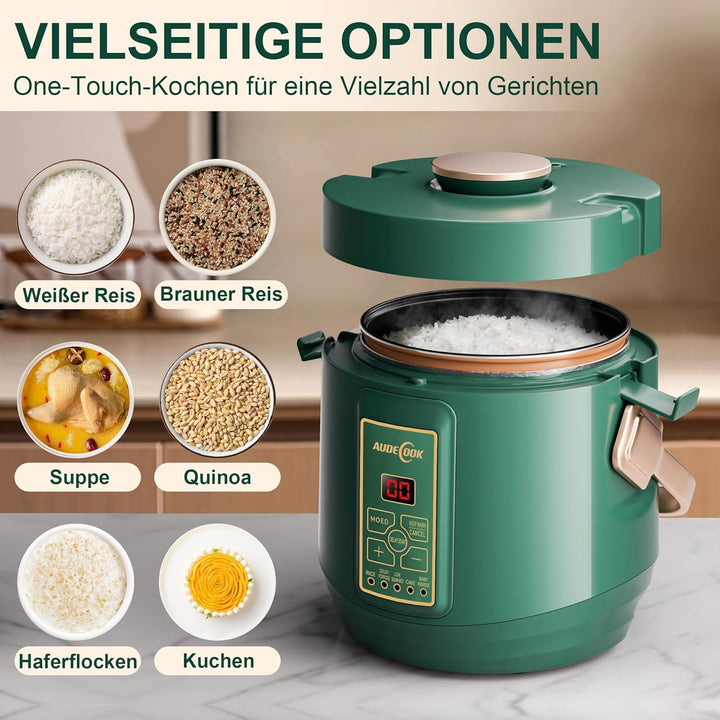 Audecook Reiskocher klein 1.2 L mit Low Sugar Funktion Für 1-2 Personen Multikocher mit 7 Programme