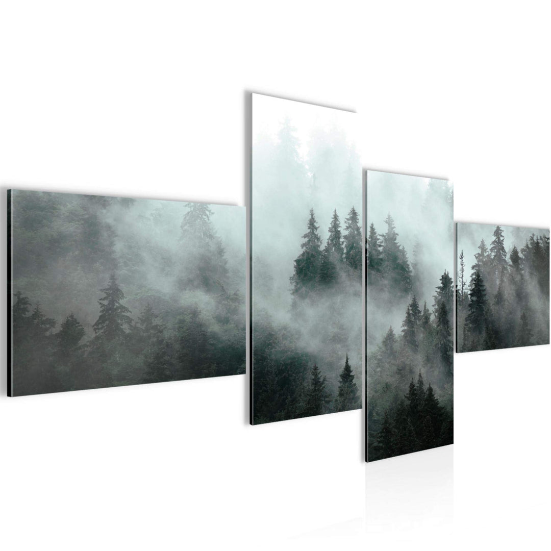 Runa Art Bild Modern Wald Natur - Made in Germany - Wandbilder Panorama Türkis Grau 4 Teilig 032342b