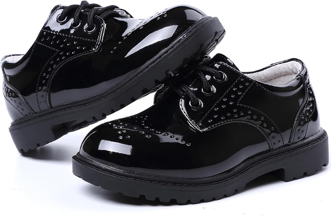 PPXID Jungen Schnürhalbschuhe wasserdichte Lackschuhe Schule Oxfords Uniform Hochzeit Anzugschuhe 22