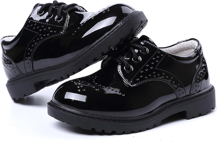 PPXID Jungen Schnürhalbschuhe wasserdichte Lackschuhe Schule Oxfords Uniform Hochzeit Anzugschuhe 22