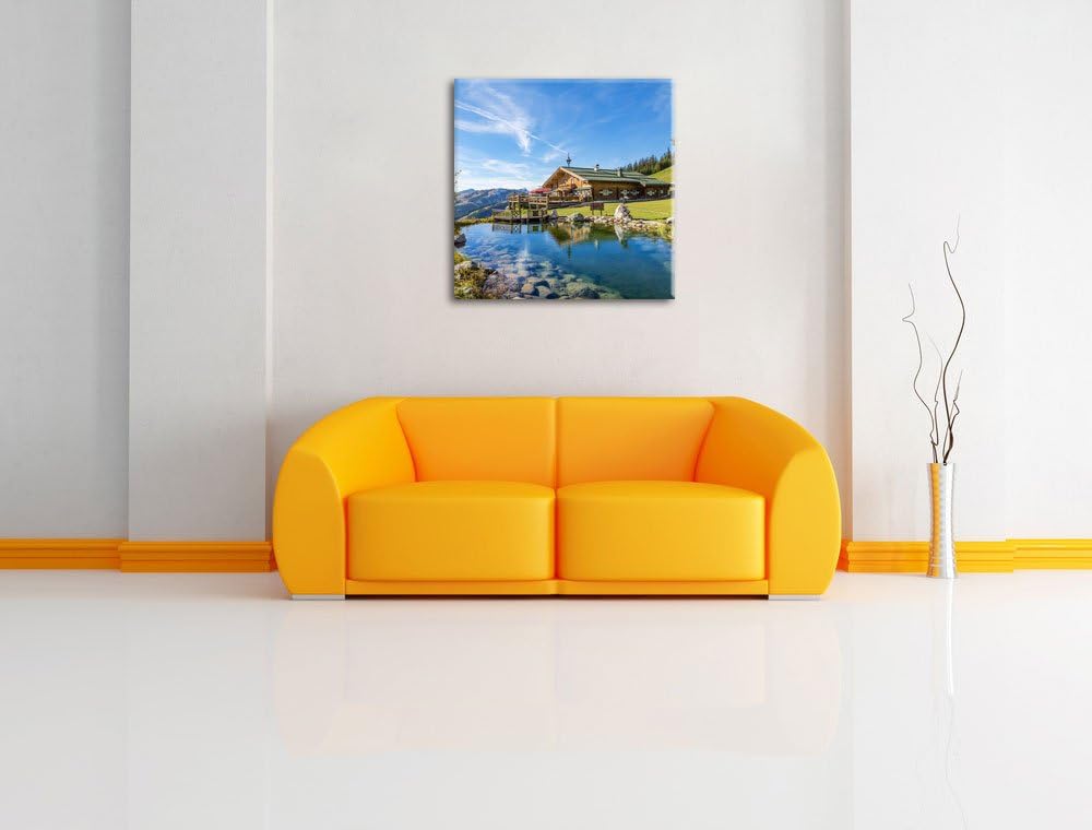 Schönes Haus in den Alpen, Format: 70x70 auf Leinwand, XXL riesige Bilder fertig gerahmt mit Keilrah