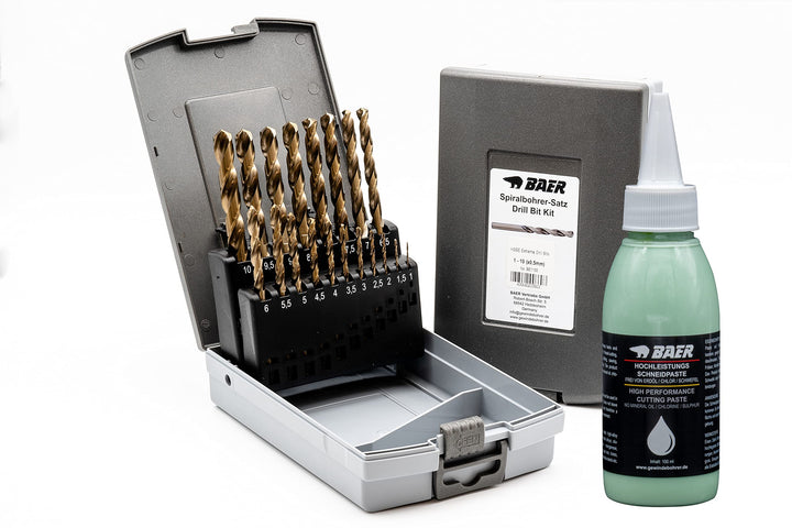 BaerCoil BAER HSSE Spiralbohrer Set (0,5mm steigend) 1-10 mm inklusive Bohrpaste - Bohrersatz aus ho