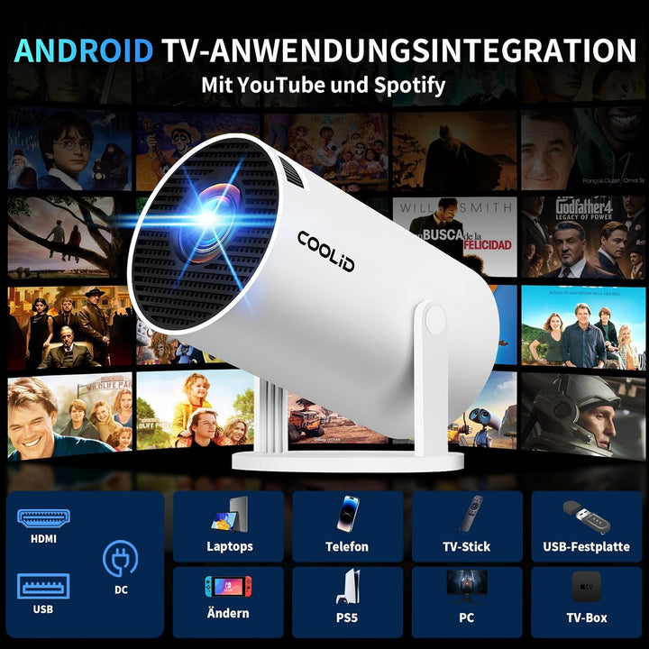 Mini Beamer Unterstützt 4K 1080P 2026 Neuer Tragbarer Projektor mit 5G WiFi 6 und BT 5.4 Beamer Klei