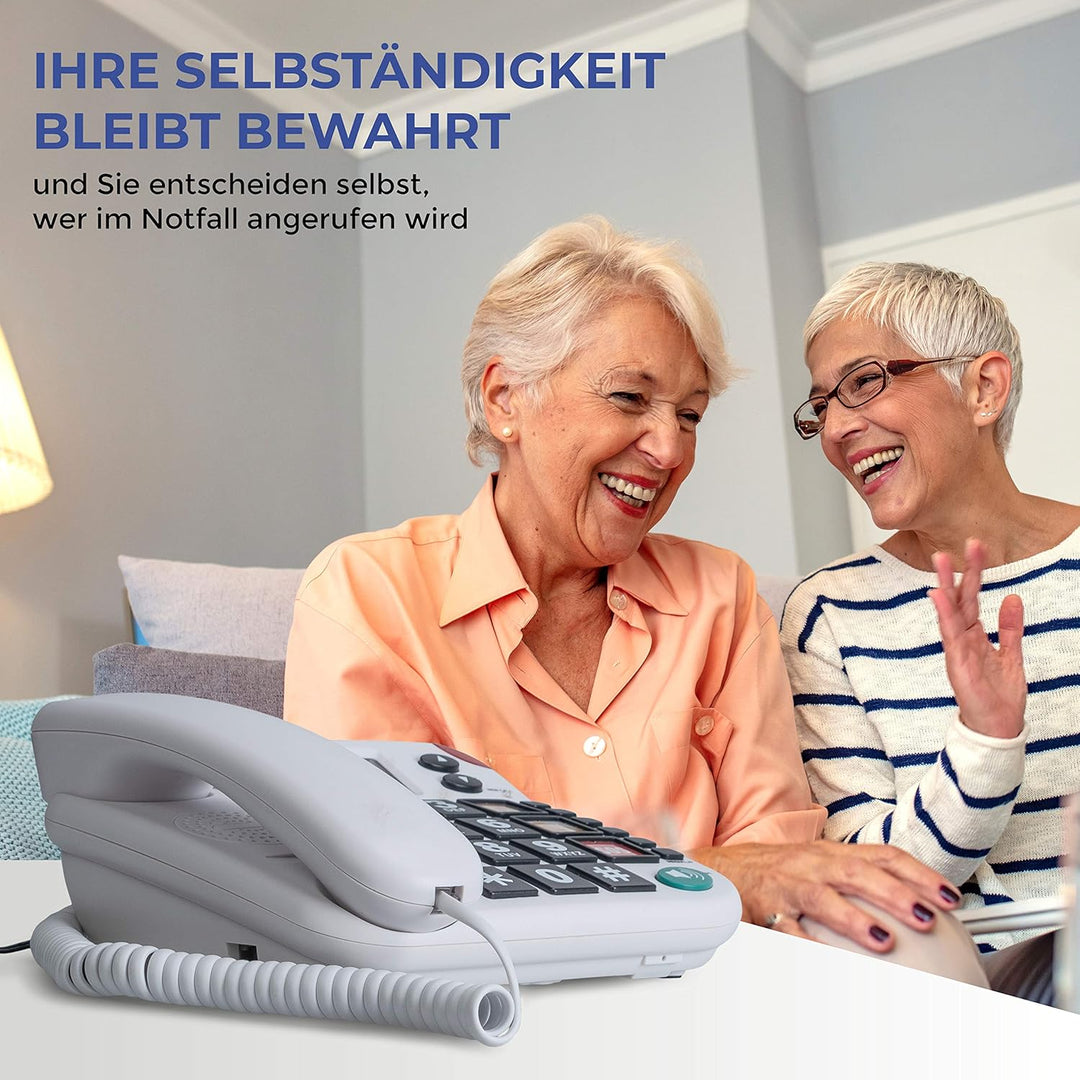 Maxcom KXTSOS: Seniorentelefon, schnurgebundenes Festnetztelefon mit 2 Armband- und 2 Umhängesender,