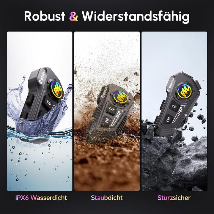 Moman Motorrad Intercom Headset, H4P Motorradhelm Kopfhörer BT5.1 mit Hi-Fi LautsprechernDoppelte Ge