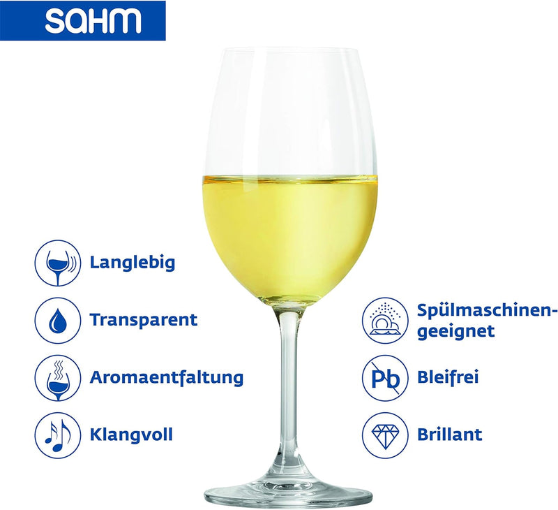 Sahm Weissweingläser 6er Set - 450 ml Weingläser Weisswein - Spülmaschinengeeignete Weissweingläser