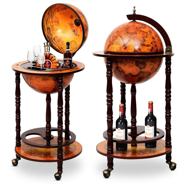 DREAMADE Globus Bar Barwagen, Weinregal auf Rollen, Minibar Globus Hausbar, Servierwagen mit Klassis