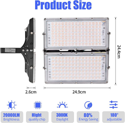 Bellanny 2 Pack LED Strahler Aussen 200W 20000LM Superhell LED Fluter mit 210 Led, 3000K Warmweiss F