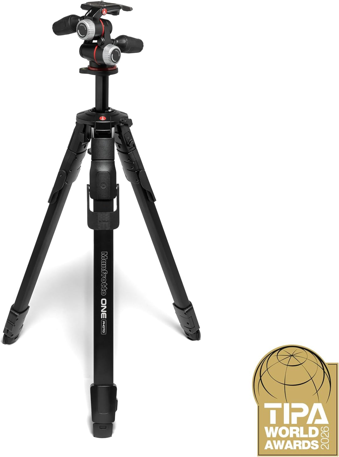 Manfrotto ONE Photo, Aluminium‑Stativ‑Kit mit XPRO 3‑Wege‑Kopf, 12 kg Tragkraft, 90° Horizontalsäule