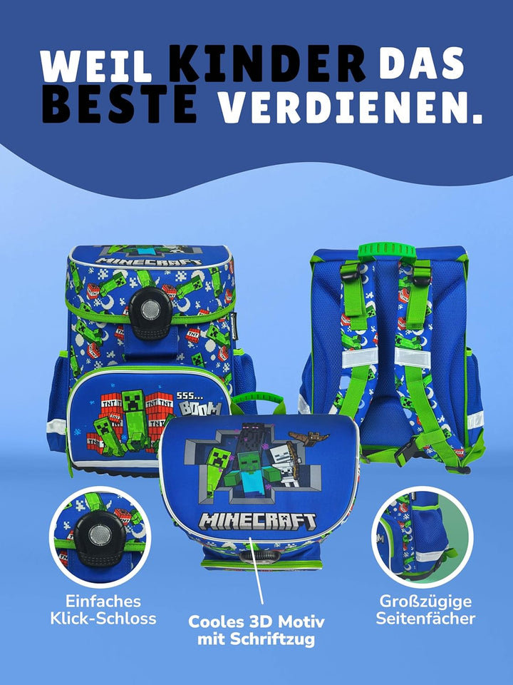 Familando - Schulranzen Set 10-teilig mit Schultüte - Minecraft - Ergonomisch, stabil & mit gepolste