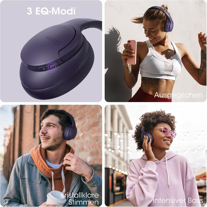 DOQAUS Kopfhörer Kabellos Bluetooth,Bis zu 90 Std Bluetooth Kopfhörer Over-Ear mit 3 EQ-Modi, HiFi S