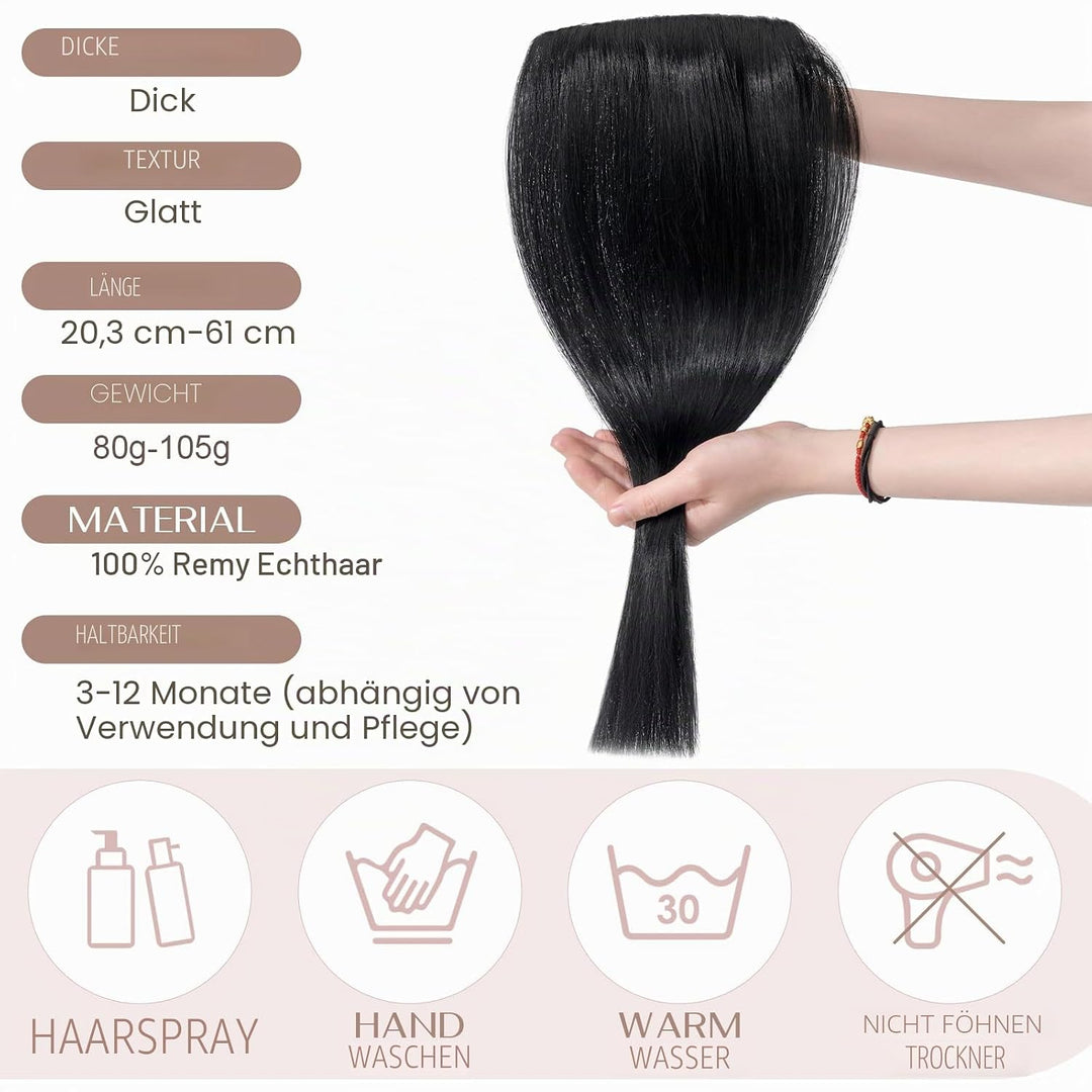 SEGO Haarteil Clip in Extensions Echthaar DICKER 1 Tresse 5 Clips Dicker Dichter Haarverlängerung 10