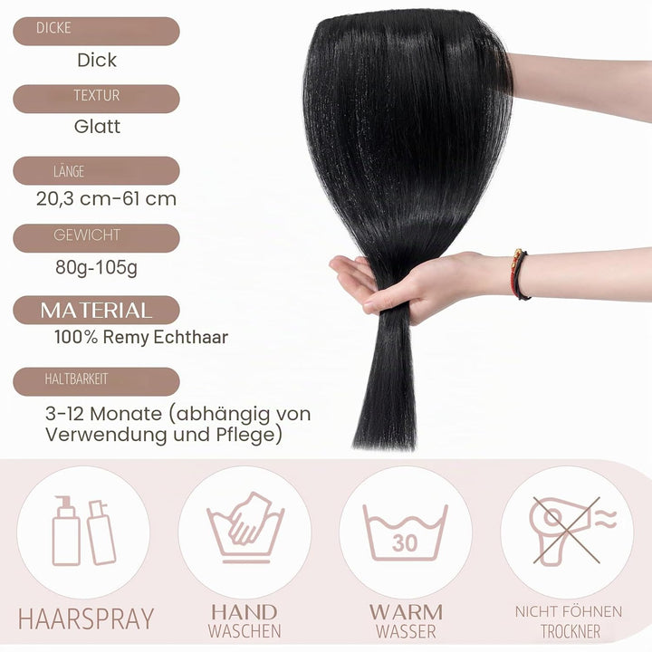 SEGO Haarteil Clip in Extensions Echthaar DICKER 1 Tresse 5 Clips Dicker Dichter Haarverlängerung 10
