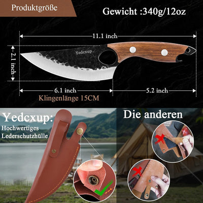 Kochmesser Klingenlänge 15CM Küchenmesser Hochlegierter Edelstahl Kochmesser mit Lederscheide Komfor