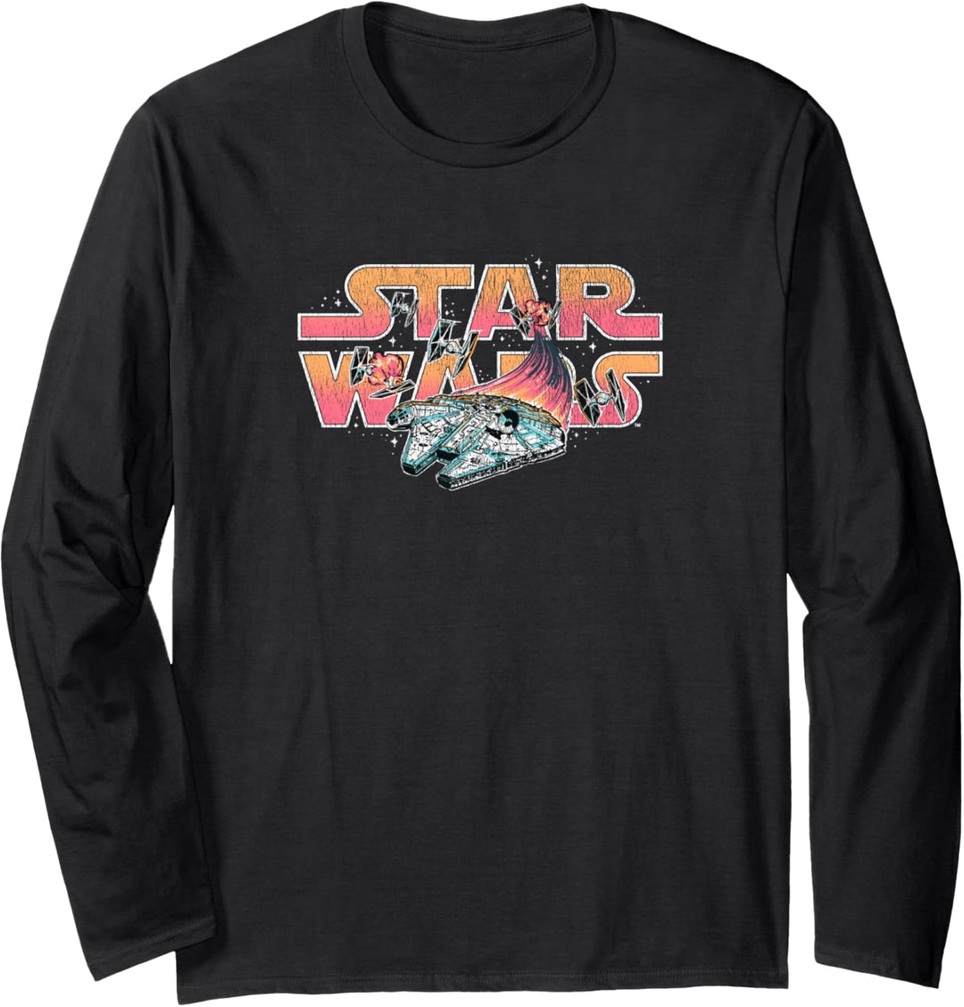 Star Wars Millennium Falcon Tie Fighter Space Battle Logo Langarmshirt