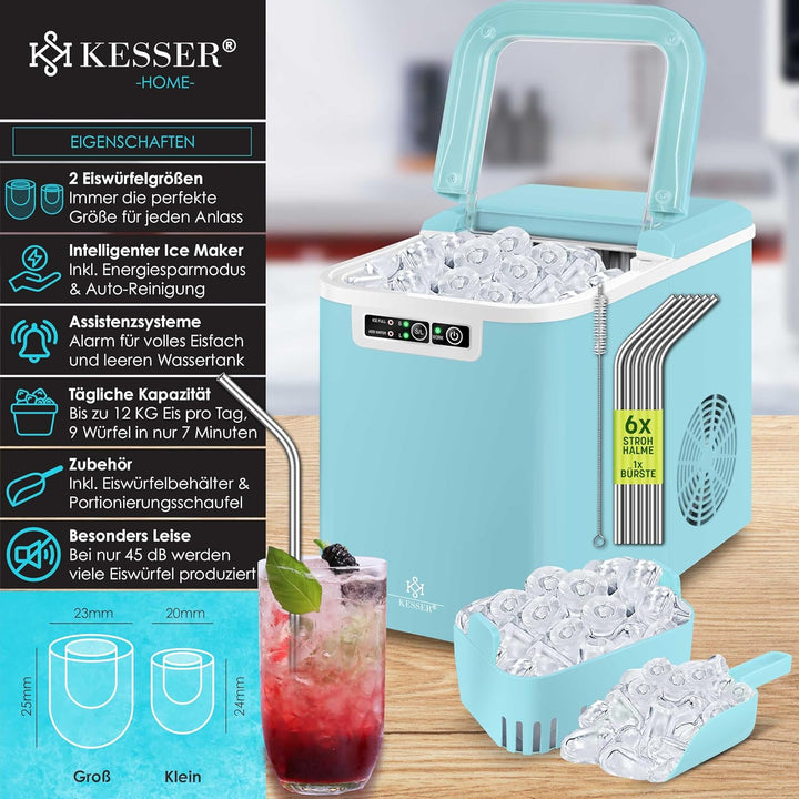KESSER® Eiswürfelbereiter | Eiswürfelmaschine Edelstahl | Ice Maker | 12 kg 24 h | Zubereitung in 7