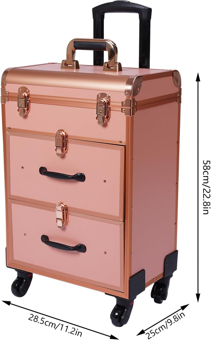 Kosmetikkoffer Trolley, Professionell Make Up Koffer mit Schublade und mit Rollen, Abschliessbar Sch