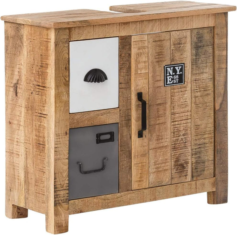 Woodkings® Waschbeckenunterschrank Pune Echtholz Mango Waschtischunterschrank massiv Badmöbel Badezi