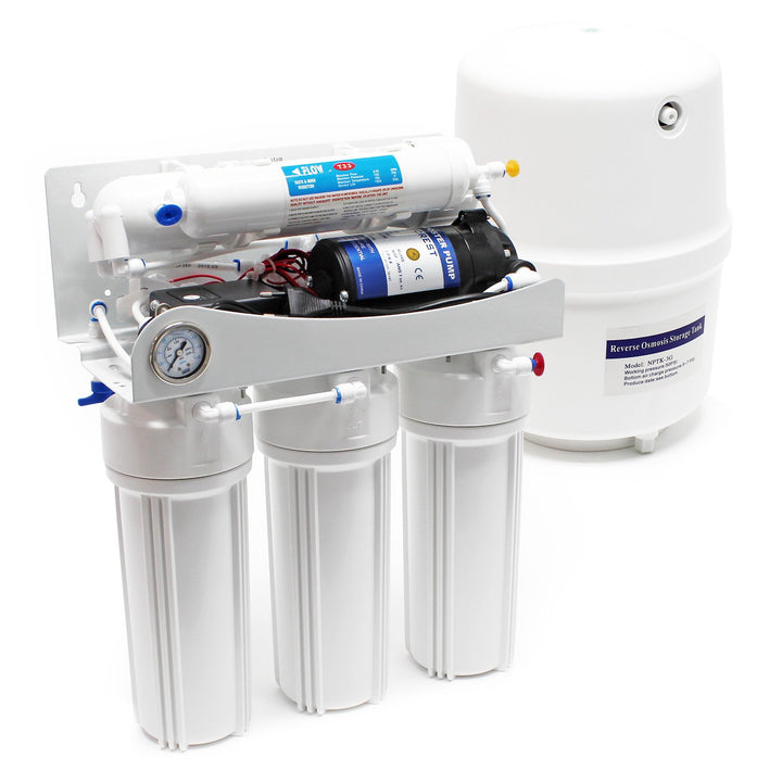 Naturewater 5 Stufen Umkehrosmose 180 L/Tag mit Druckerhöhungspumpe und Druckanzeige, RO Omsoseanlag