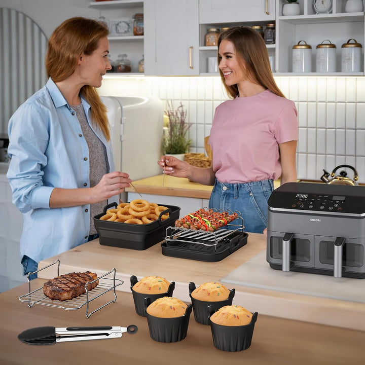 9 Stück Heissluftfritteuse Zubehör für COSORI Dual Blaze 2 Kammern 8,5L,Dual Zone Airfryer Zubehör f