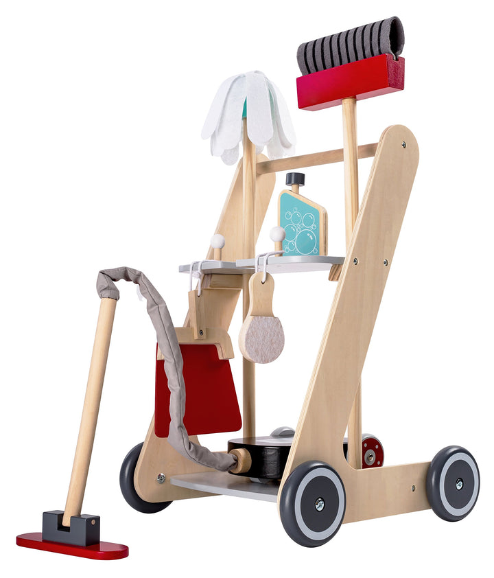Bayer Chic 2000 277 01 Reinigungswagen für Kinder, Putzwagen aus Holz, Besenwagen mit Staubsauger un