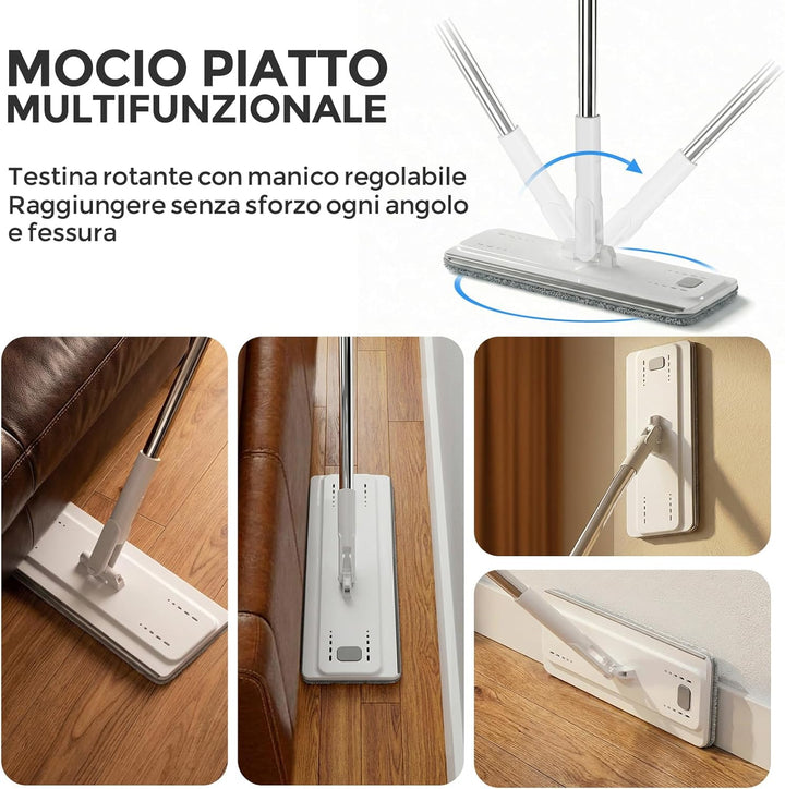 Masthome Bodenwischer Set mit Eimer,Wischmopp Set mit Edelstahlgriff und 4 Mikrofaser Moppkopf, Putz