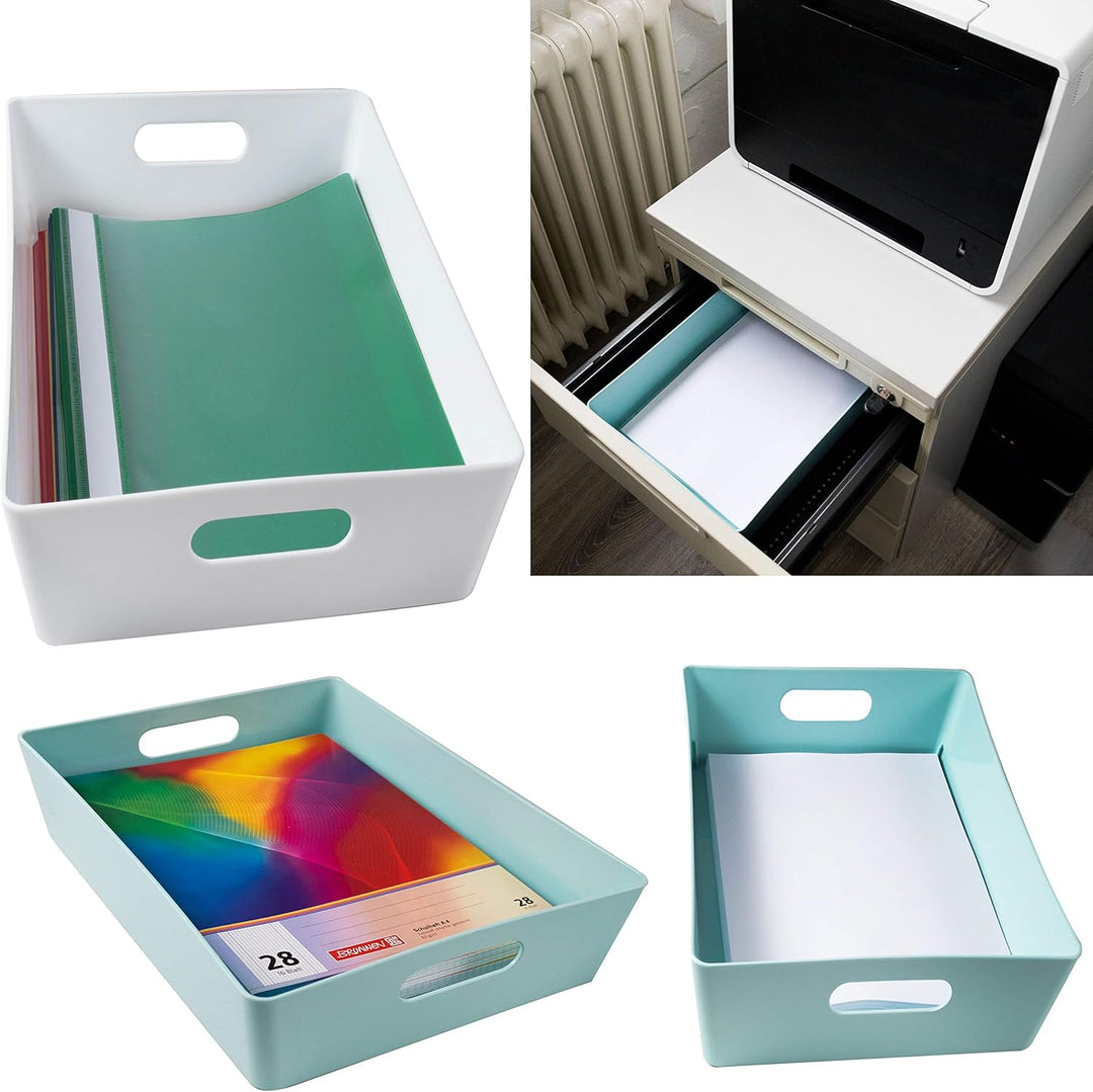 3x Ordnungsboxen - 8 cm hoch - WEIss - 35x26x8cm - 6 Liter - DINA4 - Ordnungskorb - Schubladenorgani