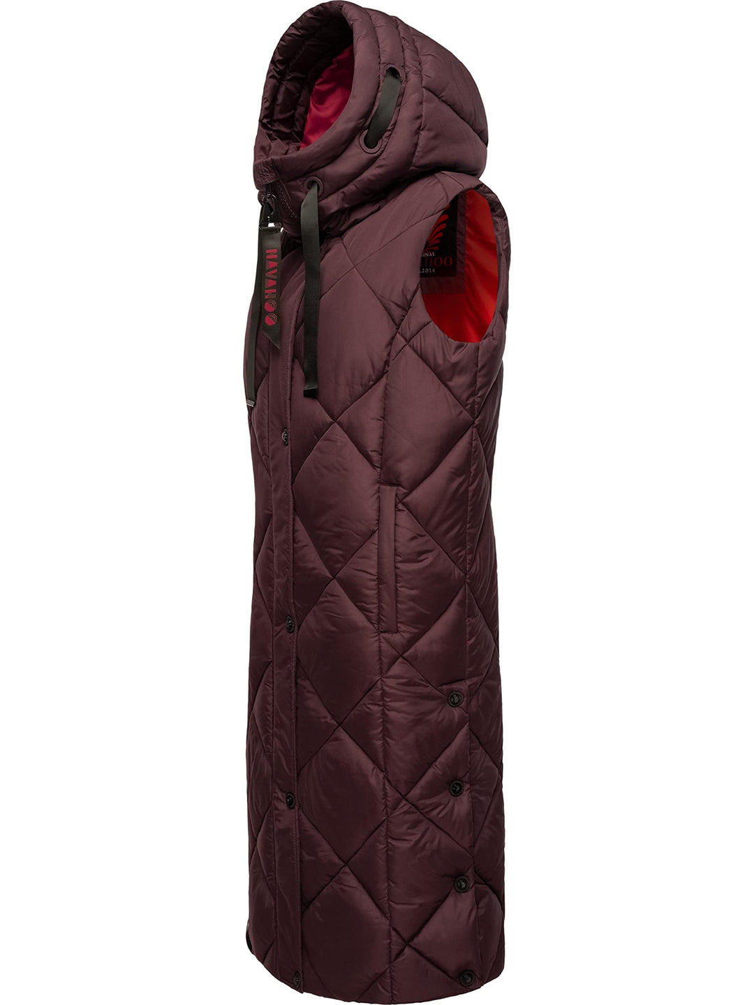 Navahoo warme Damen Winter Steppweste lang mit Kapuze Schnuckel XS-XXL S Wine, S Wine