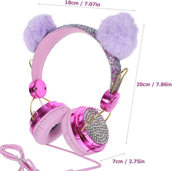 HOMSFOU Kinder Plüsch Over Ear Kopfhörer Mit Geräuschbegrenzung Mädchen Headset Gepolstert Für Schul