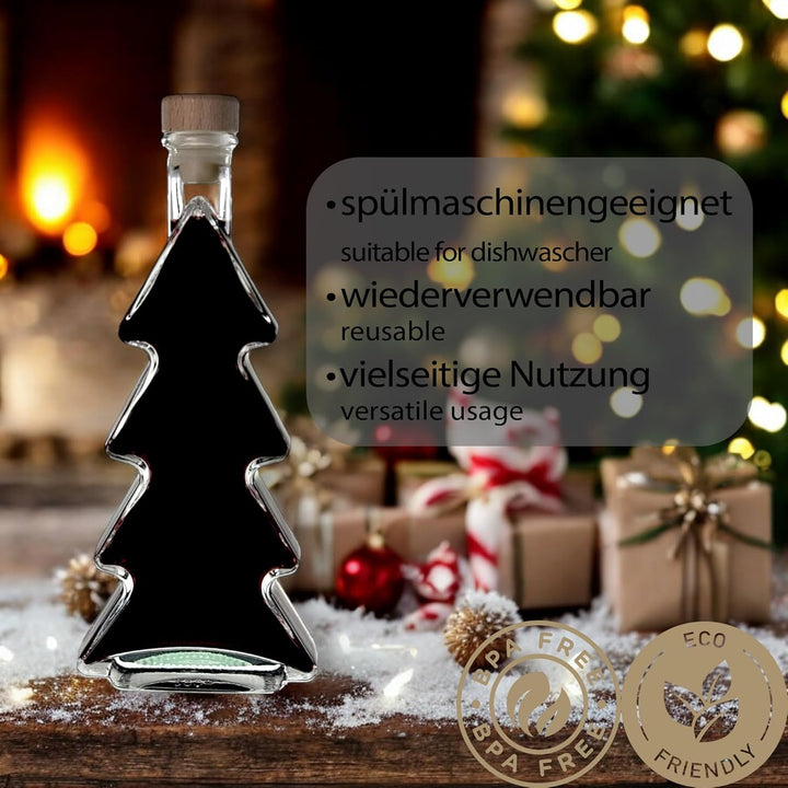 gouveo 6er Set Glasflasche 200 ml Tanne mit Korken (HGK) - Kleine Tannen-Flasche mit Korkverschluss