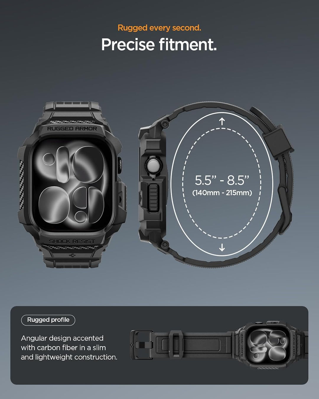 Spigen Rugged Armor Pro 2 Hülle mit Band für Apple Watch 11/10 46mm | TPU-Unibody-Hülle mit Armband,