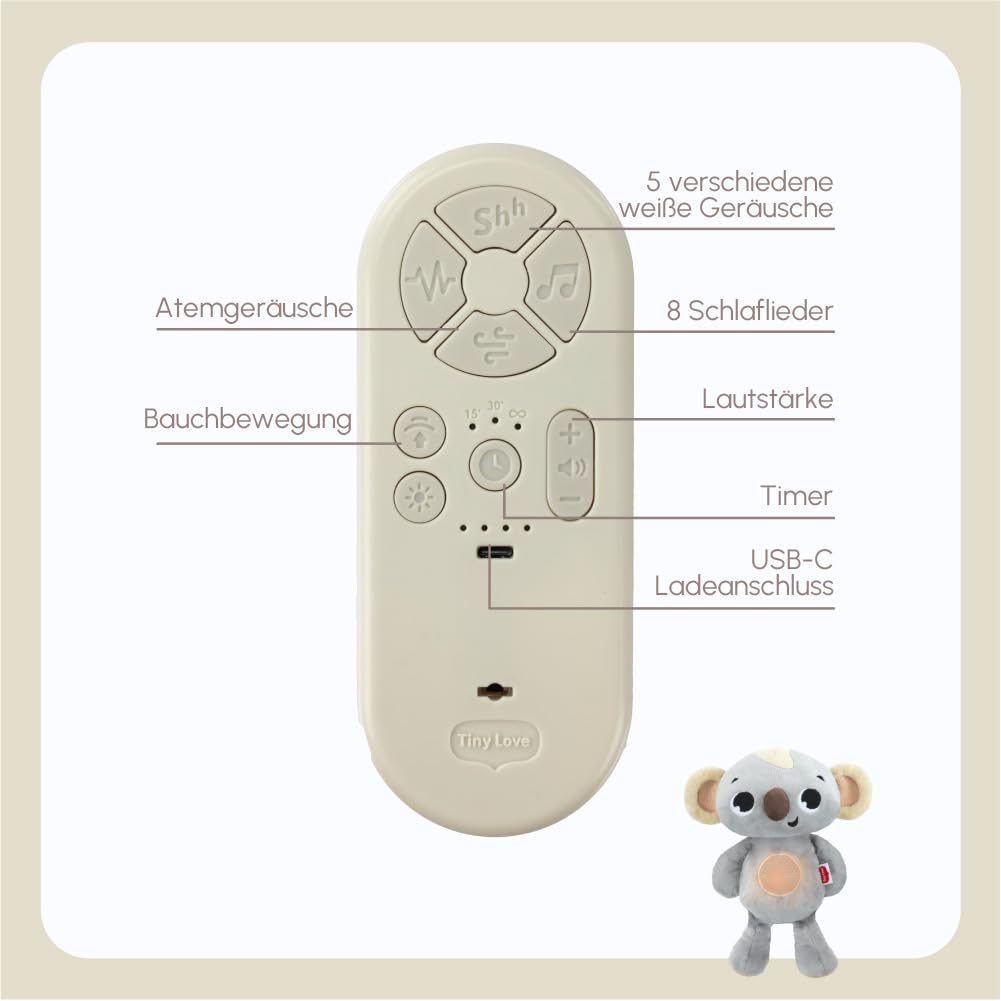 Tiny Love Kuscheltier Koala Snuggly Buddy, Baby Spielzeug, 0+ Monate, Atmendes Kuscheltier mit beruh