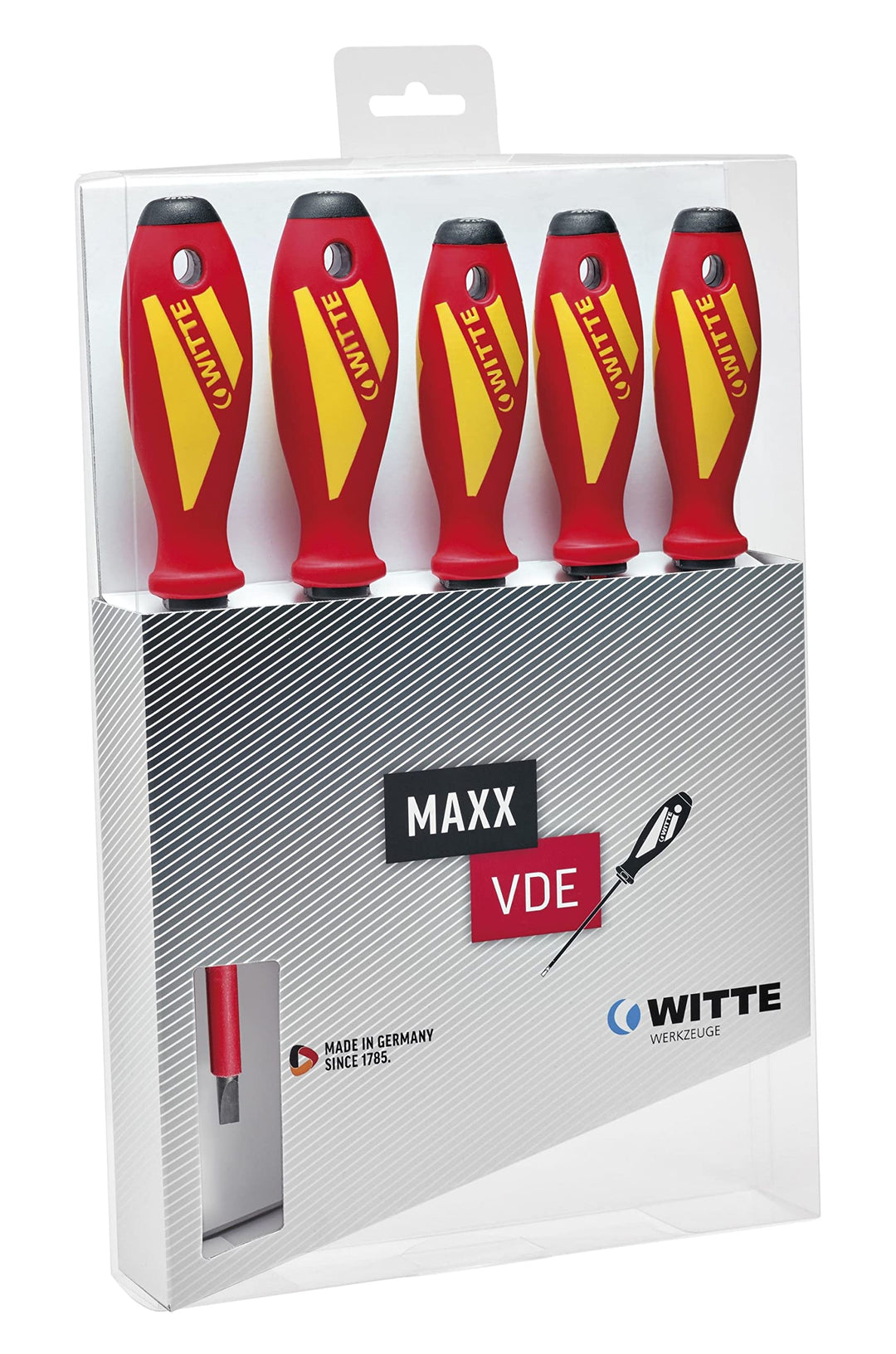 Witte 653747 Maxxpro-Schraubendreher-Satz 7-teilig, VDE SB/PH 1/PH 2 inklusive Spannungsprüfer in Ka