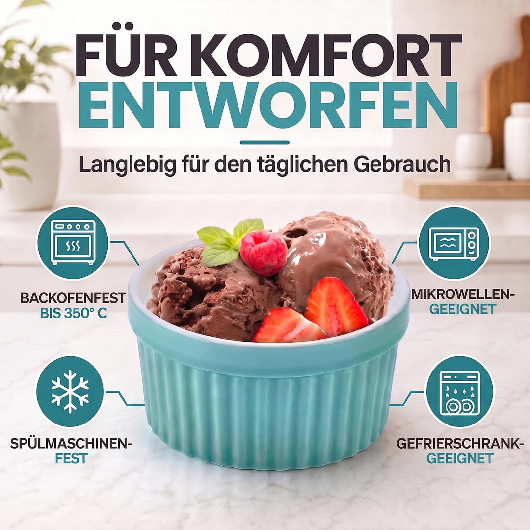 Dimono® Dessert-Schalen Creme Brulee Souflee-Förmchen, Auflaufform-Schälchen mit 170 ml für Desserts