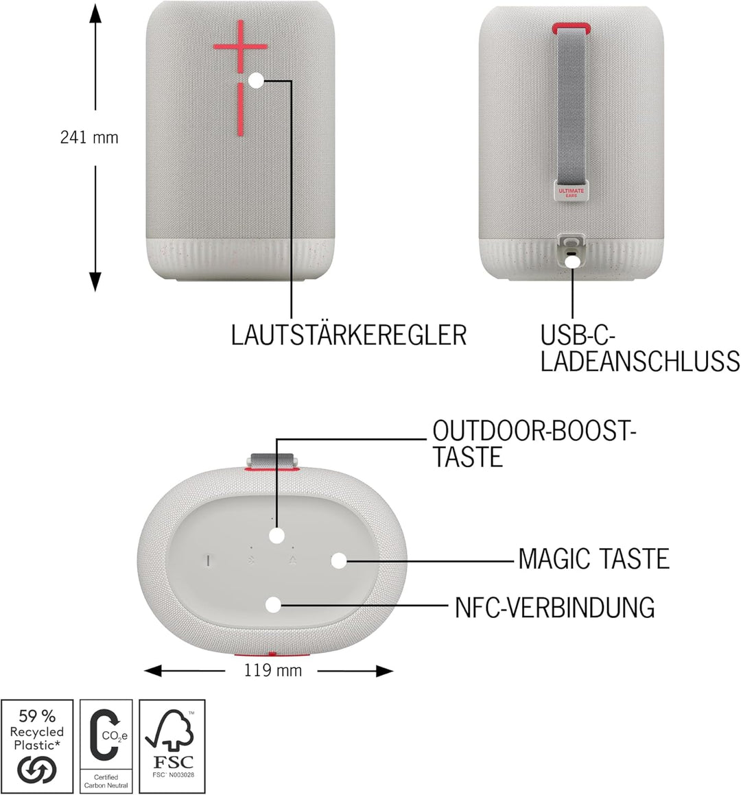 Ultimate Ears EPICBOOM, mobiler kabelloser Bluetooth-Lautsprecher, satte Bässe, immersiver 360-Grad-