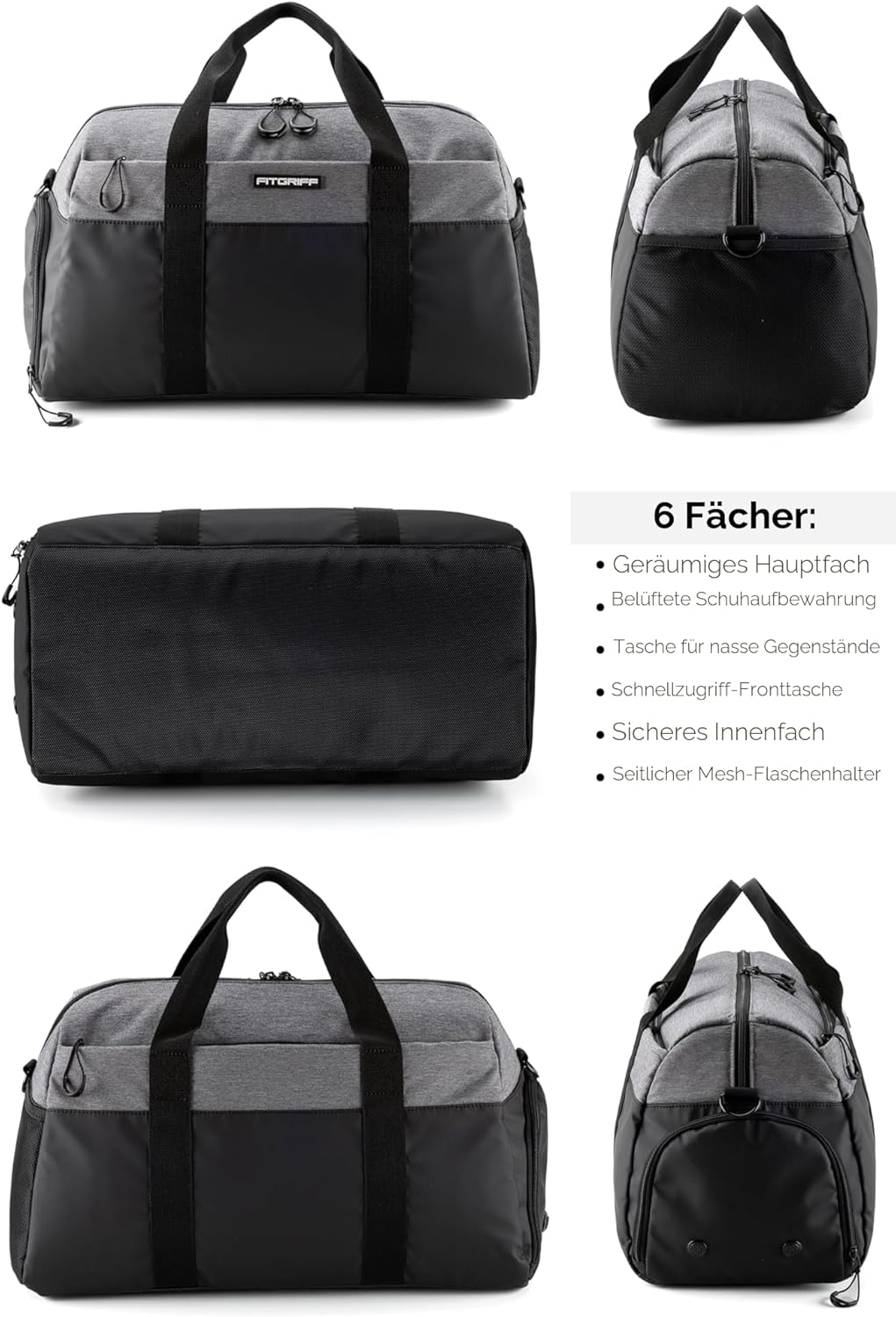 Fitgriff® Sporttasche & Reisetasche V2 für Damen und Herren - mit Schuhfach & Nassfach - Tasche für