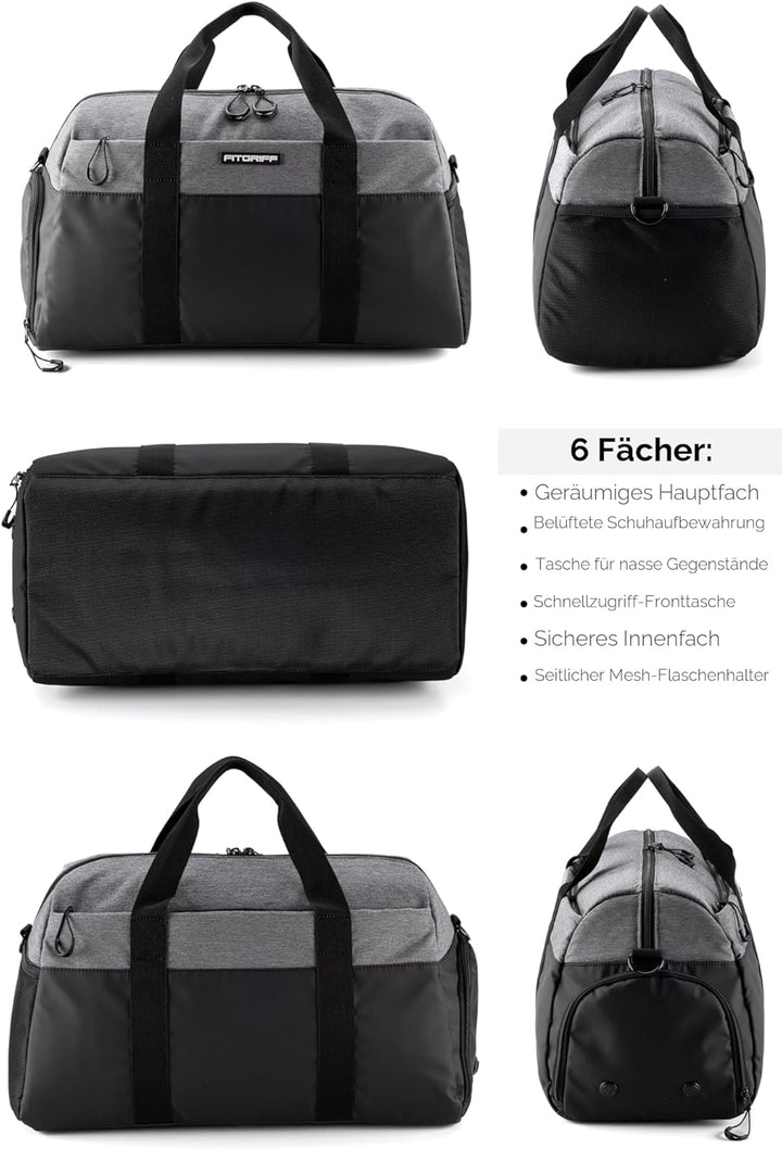 Fitgriff® Sporttasche & Reisetasche V2 für Damen und Herren - mit Schuhfach & Nassfach - Tasche für