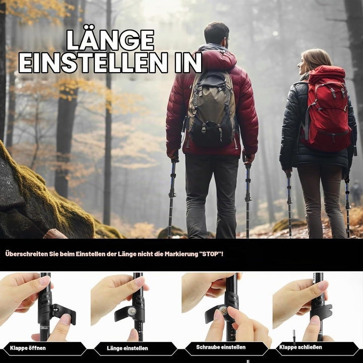 Wanderstöcke Faltbar, 2-Pakete Nordic Walking Stöcke für Damen und Herren, Trekkingstöcke Ausziehbar