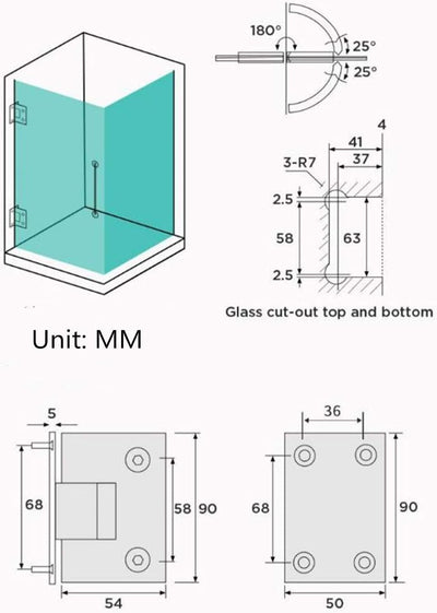 WANLIAN 2pcs Heavy Duty 90 Grad Glastür Schrank Vitrine Schrank Klemme Glas Duschtüren Scharnier Ers